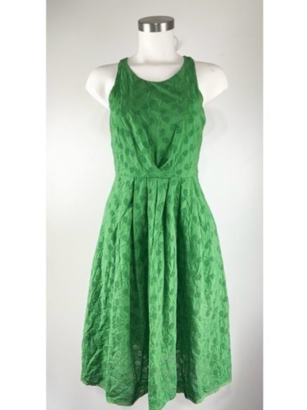 ANTHROPOLOGIE Grass Green A-line Dress size 6 Eyelet Tennis Rackets Pockets